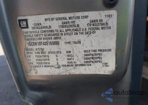 2002 Chevrolet Silverado 1500 Ls from USA, damaged, VIN 1GCEK19T42E160889